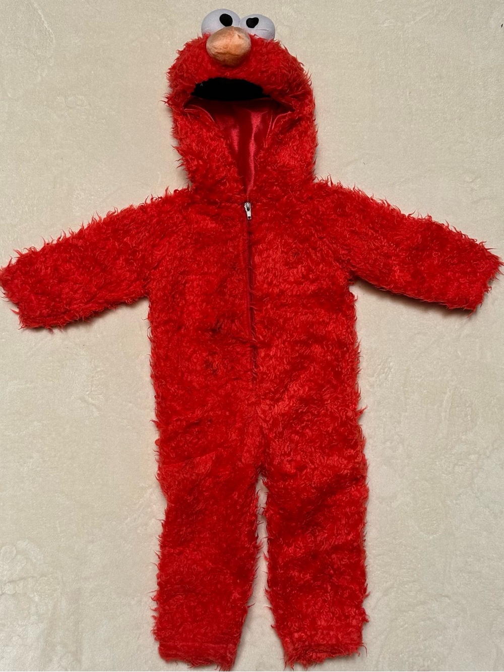 Elmo Toddler Plush Halloween Costume - Furry Red Jumpsuit with Hood